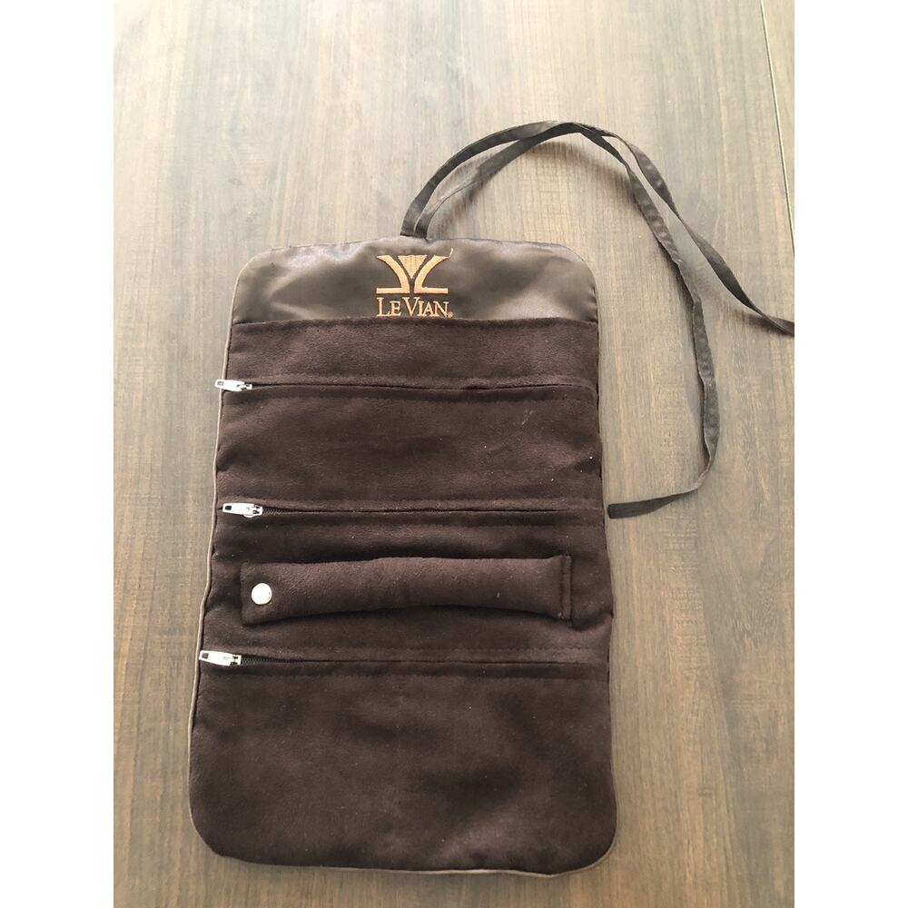 LeVian Jewelry Pouch Roll Bag Holder Brown Beautiful Travel Pouch Tie Closure